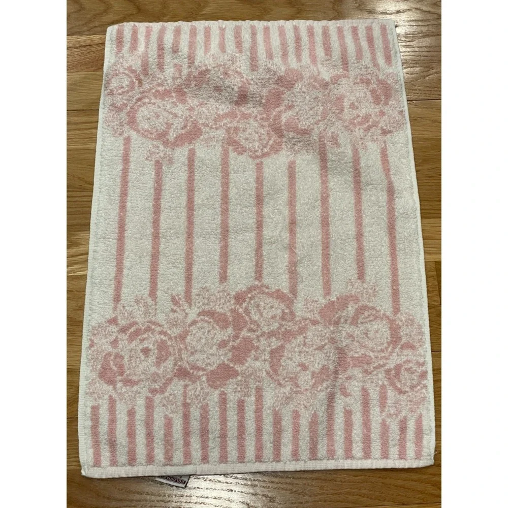 Vtg Colormate Stevens 3 Piece Towel Set Pink White Rose Stripe Bath‎ Hand Wash